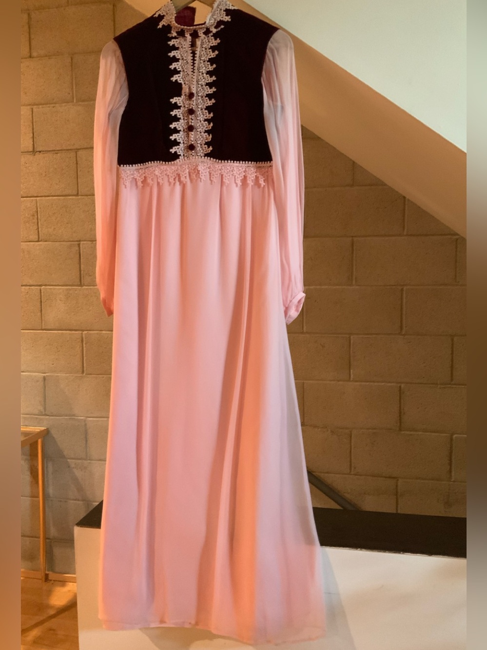 Vintage Pink Chiffon Velvet Dress Sz S